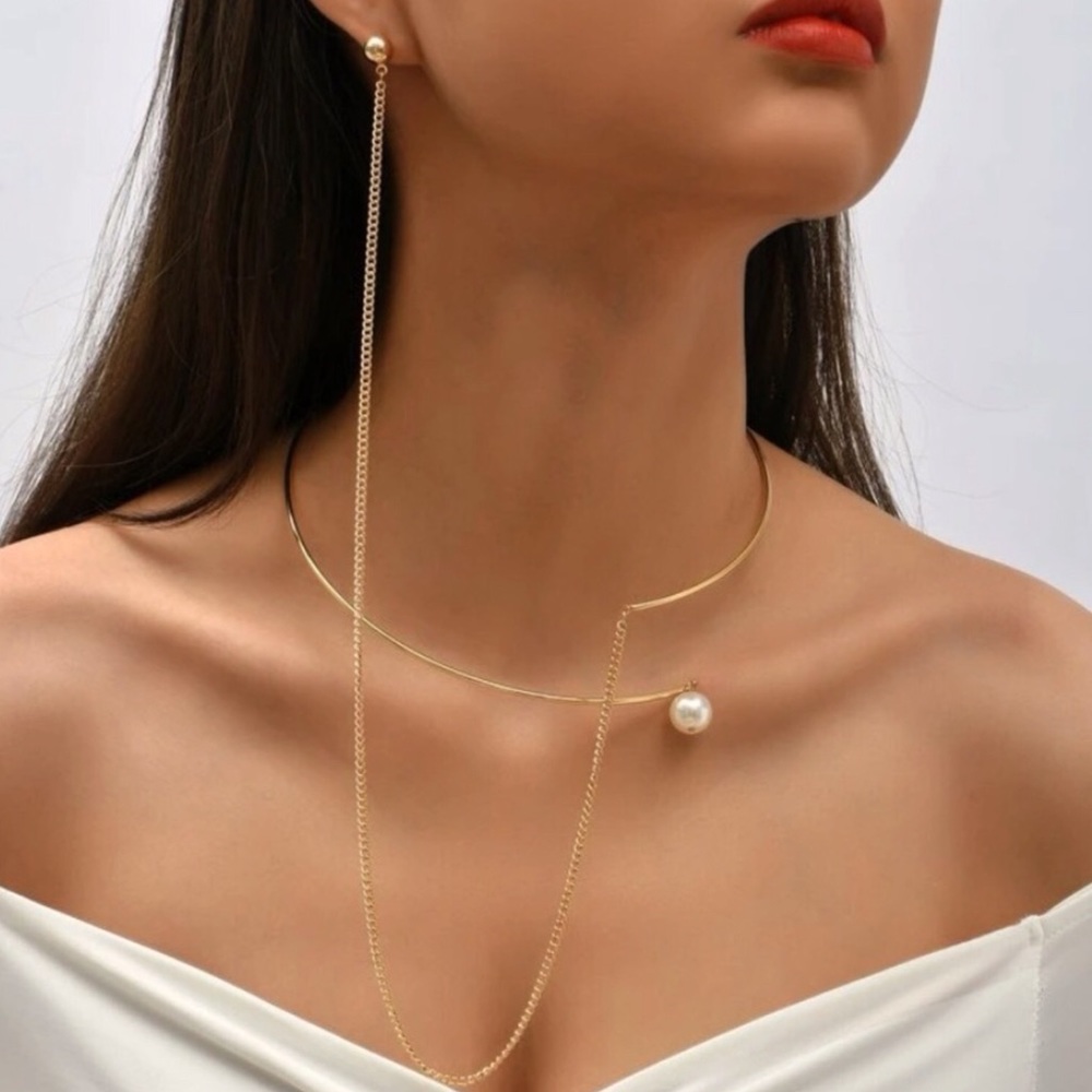 💥3/$28 New Unique Choker Spring Necklace & Attached Earring ~ Statement Piece